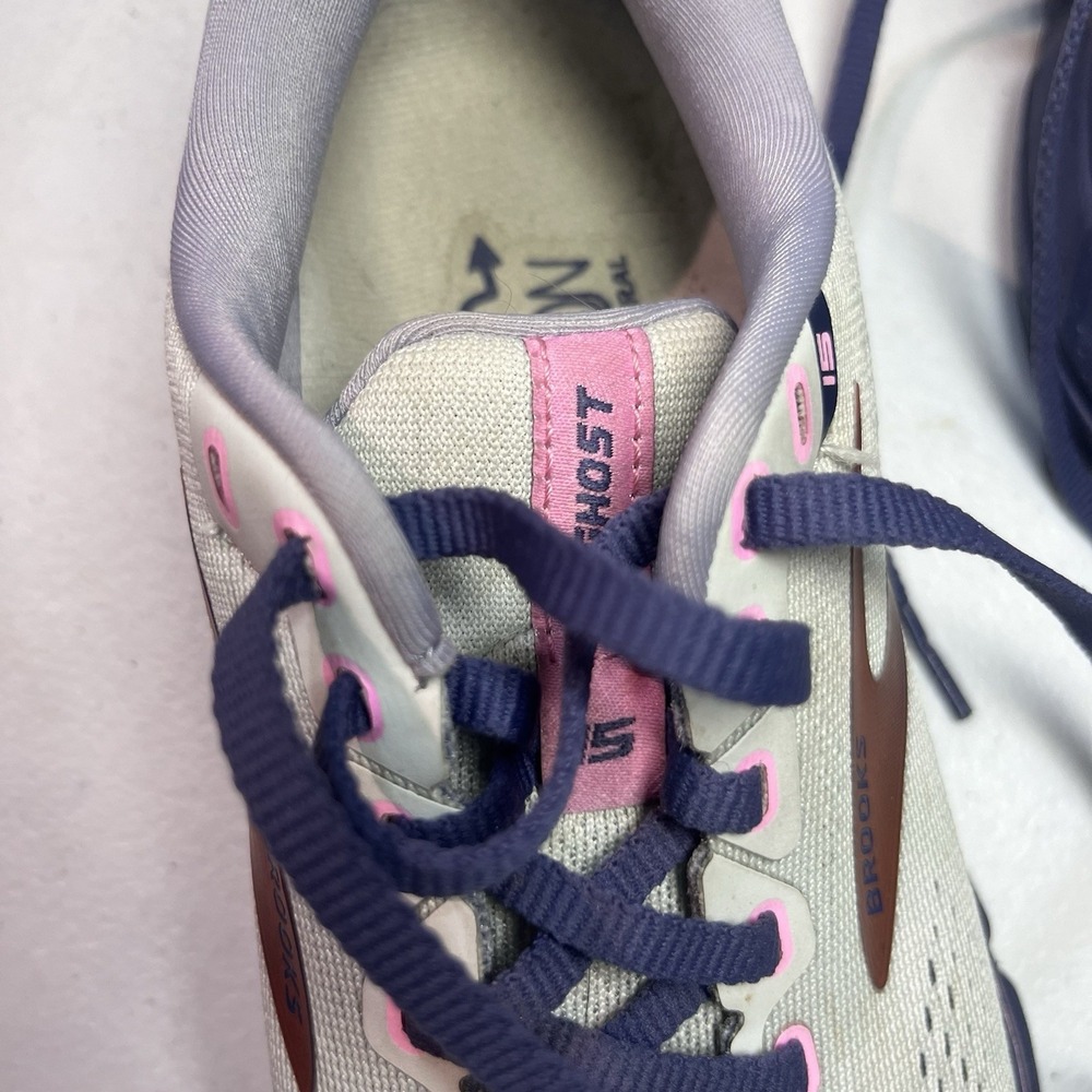 Brooks Ghost 15 Light Gray Navy Blue Running Shoes 1203801B492 Women's Size 5 - Picture 5 of 7